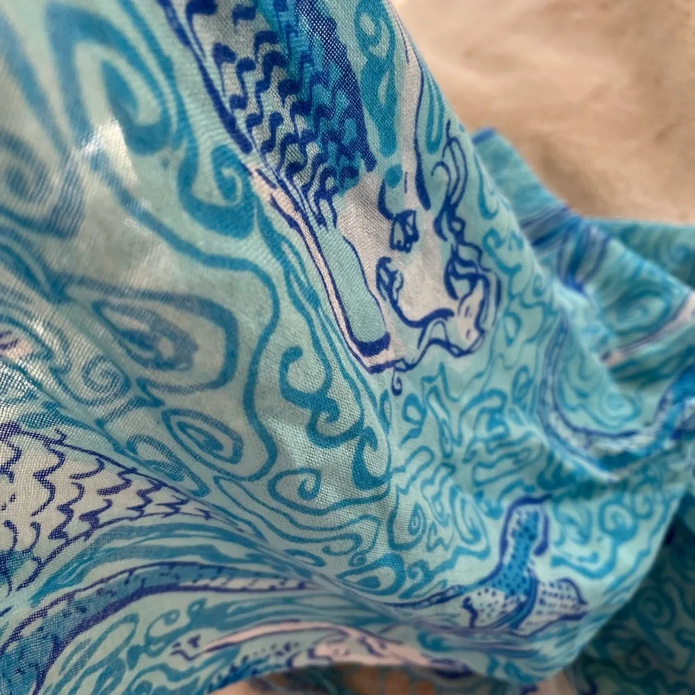 Lilly Pulitzer Blue Teal Swirl Silk-Cashmere Scarf